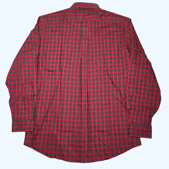 NEW L.L Bean Button Down Shirt Mens Medium Green Red Wrinkle Resistant Christmas - Picture 4 of 6